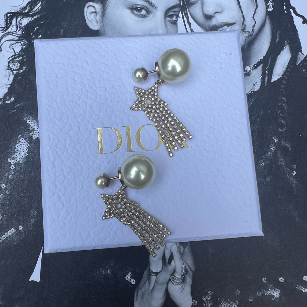 Dior Gold and Cream Pearl Tassel Earrings